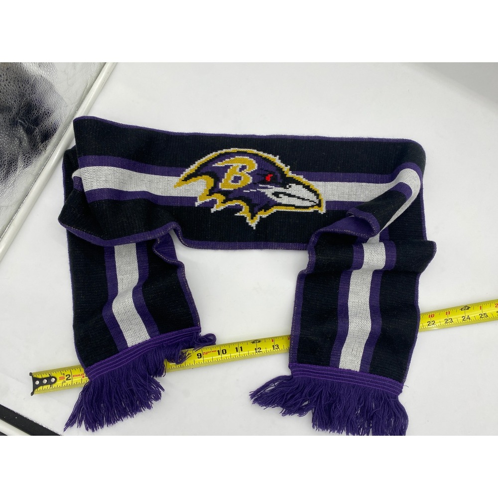 NFL Team Apparel Baltimore Ravens Youth Knit Scarf Purple Black White Fringed